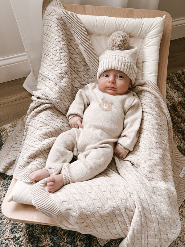 luna-luca-cable-knit-baby-blanket-beige Luna and Luca Newborn Baby Clothes