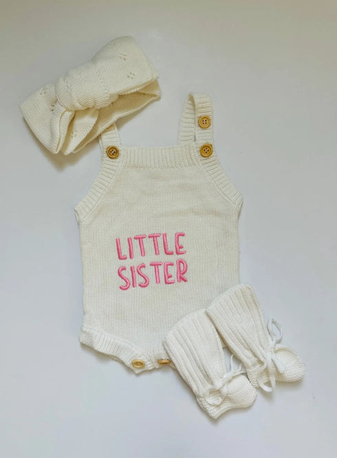 newborn-knit-romper-set-hello-world-little-sister-and-little-brother-embroidered-baby-outfit-with-hat-booties-or-headband-soft-coming-home-outfit-Sophia's Style-4