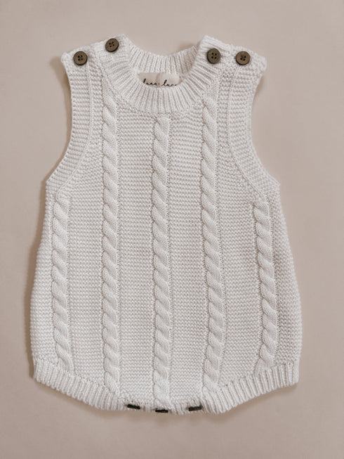 luna-luca-cable-knit-summer-romper-white Luna and Luca Newborn Baby Clothes