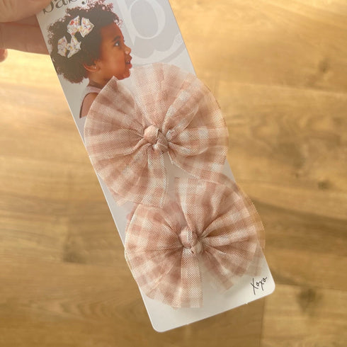 2pk-tulle-baby-fab-clips-blush-gingham Baby Bling Bows clips headbands - Sophia's Style-