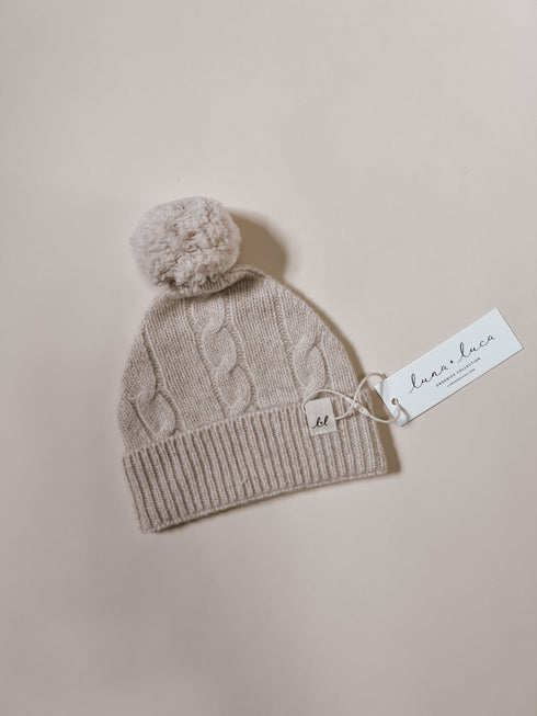 luna-luca-cable-knit-pom-beanie-sand Luna and Luca Newborn Baby Clothes