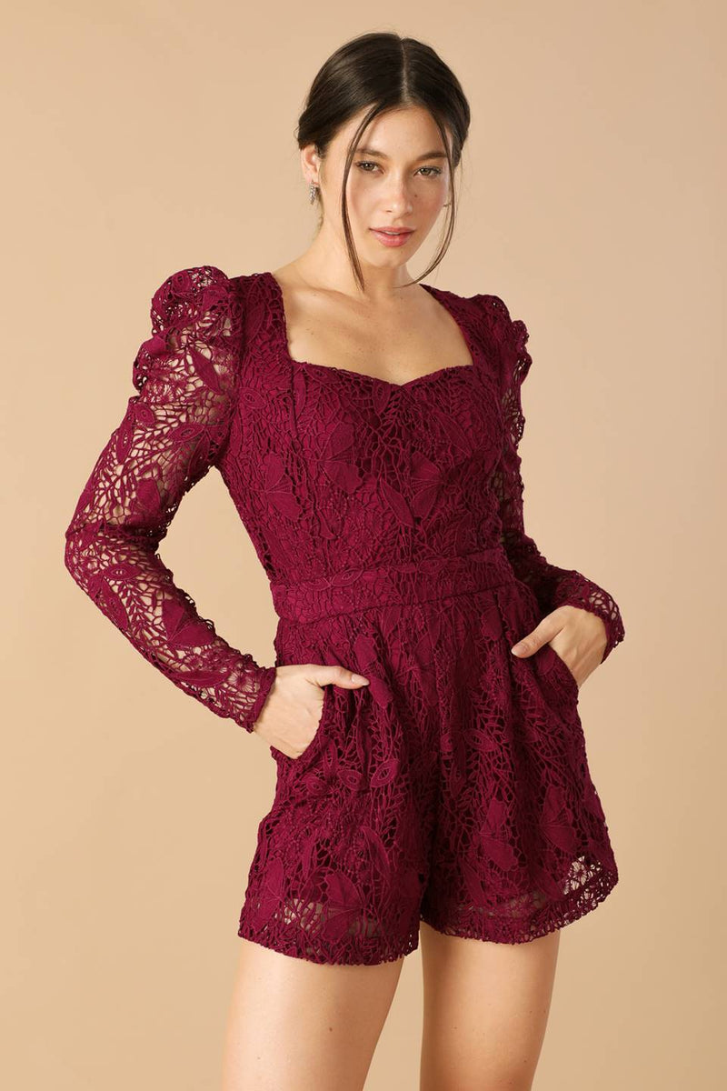 DAYS GO BY WOVEN LACE ROMPER l FLYING TOMATO RUBY / S