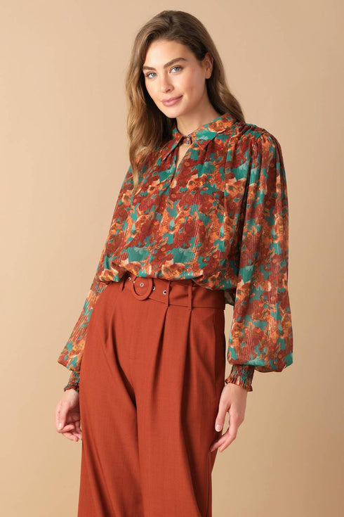 nostalgic-teal-brown-woven-top Flying Tomato-Sophia's Style-4