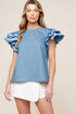 weekend-getaway-blue-woven-top Flying Tomato-Sophia's StyleTOPS-1