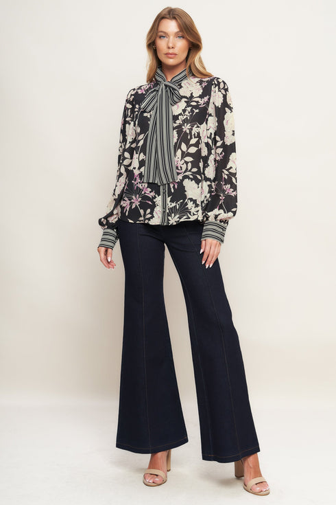 GARDEN GLAM BLACK WOVEN TOP