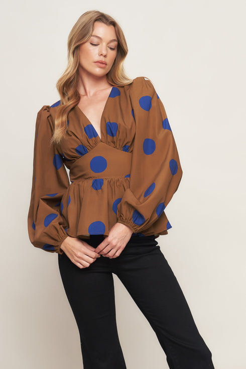 BLUE MOON DOTS WOVEN TOP