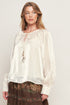 ETERNAL PEARL CHARM WOVEN PEASANT TOP