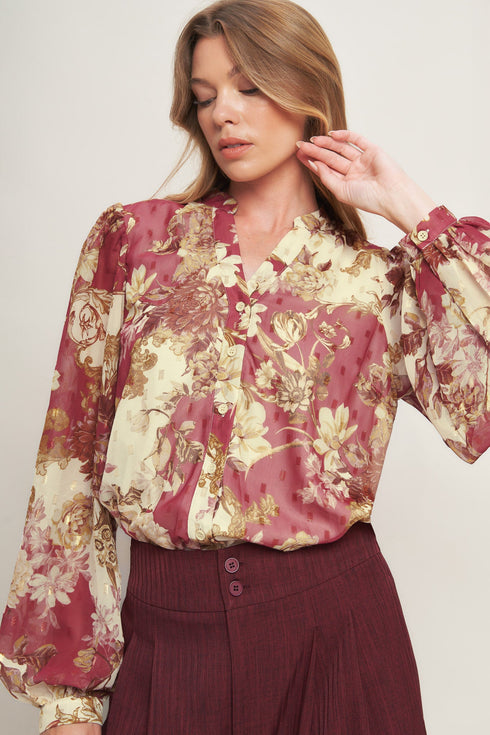 CHATEAU FLORAL WOVEN TOP