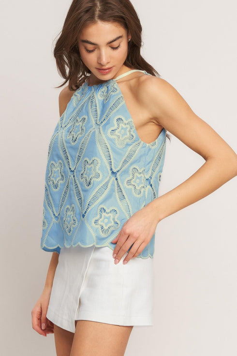 sky-lace-summer-halter-woven-top-flying-tomato-sophias-style-6