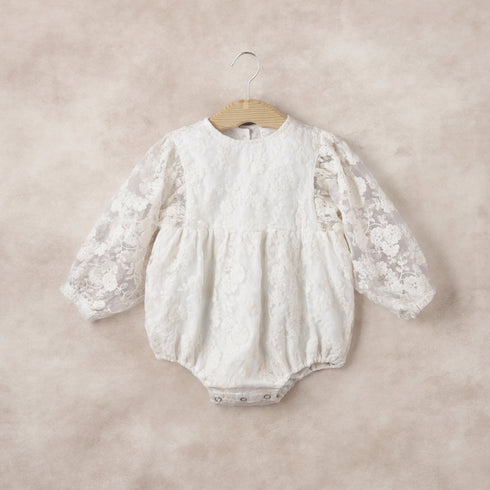 Ivory Lace Baby Romper with Embroidered Organza for Special Occasions