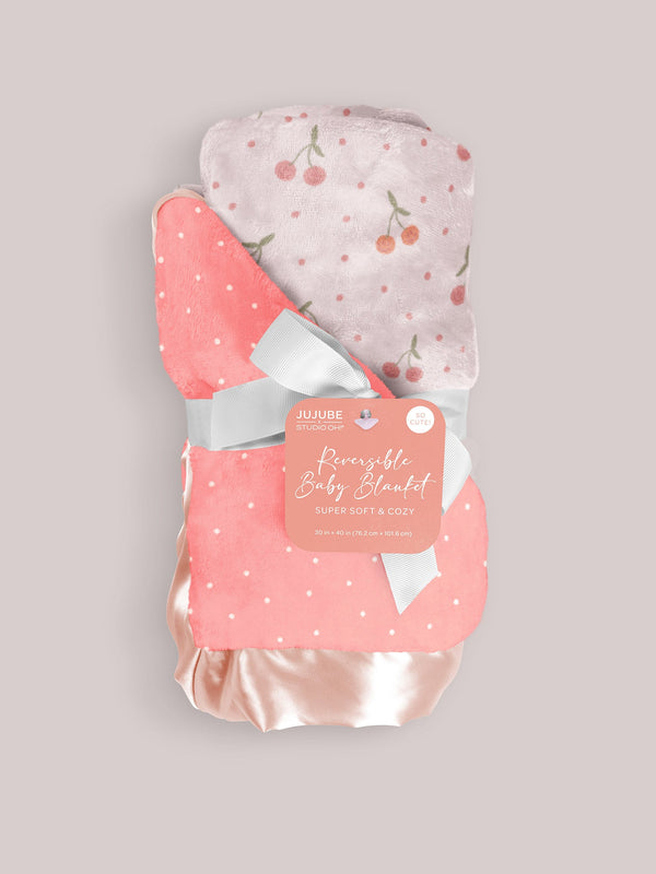 ultra-soft-thick-reversible-baby-blanket-cherry-cute-by-doodle-by-meg jujube bags at sophiasstyle.com Reversible Baby Blankets