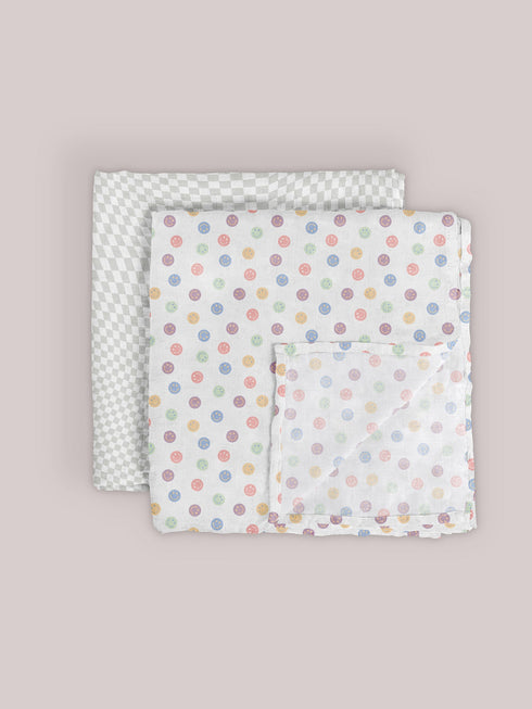 2-pack-square-swaddle-blanket-set-happy-baby-vibes jujube bags at sophiasstyle.com