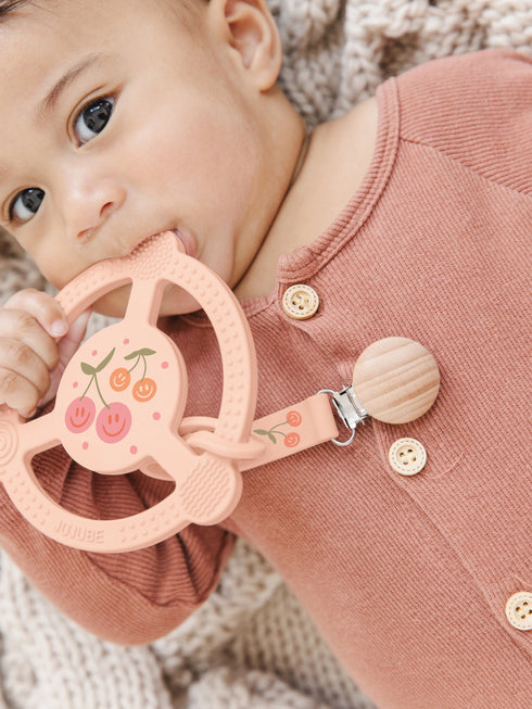 silicone-teether-ring-detachable-clip-cherry-cute-by-doodle-by-meg jujube bags at sophiasstyle.com