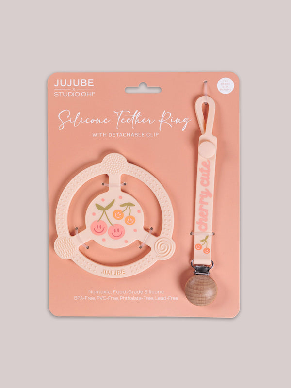 silicone-teether-ring-detachable-clip-cherry-cute-by-doodle-by-meg jujube bags at sophiasstyle.com Silicone Teether Ring
