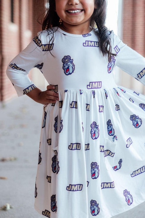 jmu-white-duke-dog-3-4-sleeve-pocket-twirl-dress-Sophia's StyleTwirl Pocket Dress 3/4-1