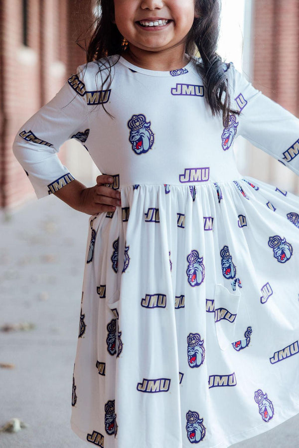 jmu-white-duke-dog-3-4-sleeve-pocket-twirl-dress-Sophia's StyleTwirl Pocket Dress 3/4-1