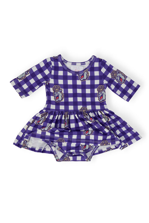 jmu-plaid-duke-dog-3-4-sleeve-twirl-bodysuit-Sophia's Style-2