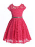 Big Girls Fuchsia Lace Glitter Stone Belt Special Occasion Skater Dress 8-14 - SophiasStyle.com