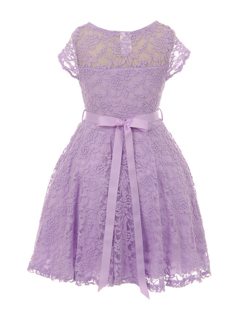 Little Girls Lilac Lace Glitter Stone Belt Special Occasion Skater Dress 2-6 - SophiasStyle.com