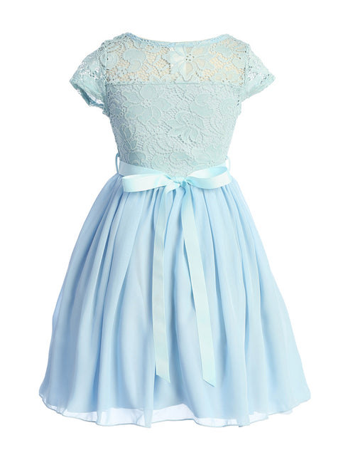 Lace and Chiffon Junior Bridesmaid Party Dress with Stone Belt, Sizes 8-14 - SophiasStyle.com