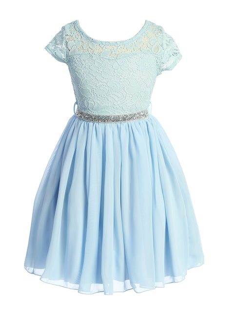 Lace and Chiffon Junior Bridesmaid Party Dress with Stone Belt, Sizes 8-14 - SophiasStyle.com