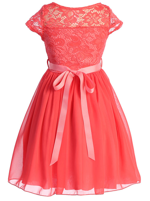 Lace and Chiffon Junior Bridesmaid Party Dress with Stone Belt, Sizes 8-14 - SophiasStyle.com