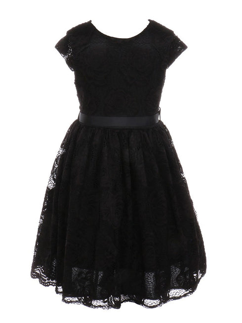 Girls Black Flower Border Stretch Lace Special Occasion Dress 2-14 - SophiasStyle.com