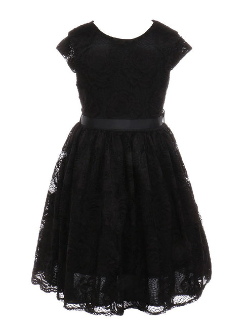 Girls Black Flower Border Stretch Lace Special Occasion Dress 2-14 - SophiasStyle.com