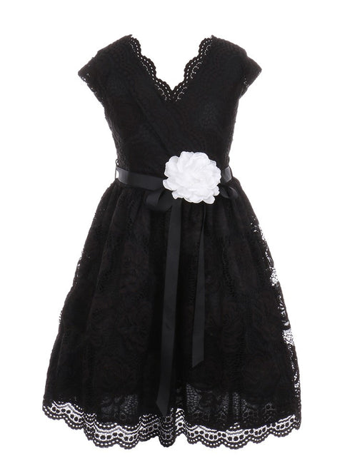 Girls Black Flower Border Stretch Lace Special Occasion Dress 2-14 - SophiasStyle.com