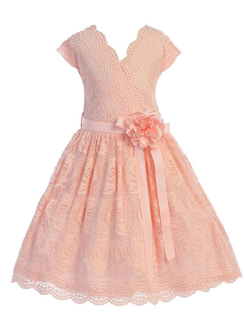 Girls Blush Flower Border Stretch Lace Special Occasion Dress 2-14 - SophiasStyle.com