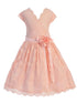 Girls Blush Flower Border Stretch Lace Special Occasion Dress 2-14 - SophiasStyle.com