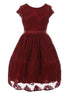 Girls Burgundy Flower Border Stretch Lace Special Occasion Dress 2-14 - SophiasStyle.com