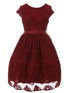 Girls Burgundy Flower Border Stretch Lace Special Occasion Dress 2-14 - SophiasStyle.com