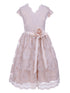 Girls Champagne Flower Border Stretch Lace Special Occasion Dress 2-14 - SophiasStyle.com