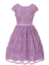 Girls Lilac Flower Border Stretch Lace Special Occasion Dress 2-14 - SophiasStyle.com