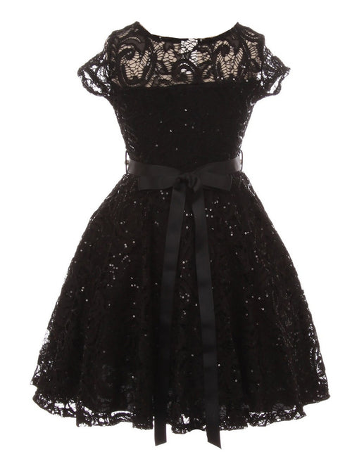 Girls Multi Color Sequin Lace Pearl Belt Skater Flower Girl Christmas Dress 2-14 - SophiasStyle.com
