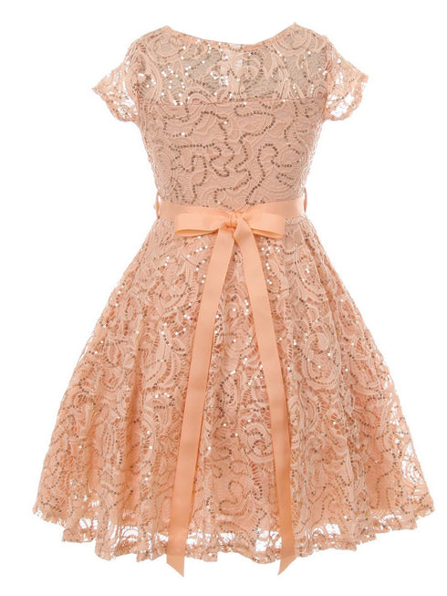 Girls Multi Color Sequin Lace Pearl Belt Skater Flower Girl Christmas Dress 2-14 - SophiasStyle.com