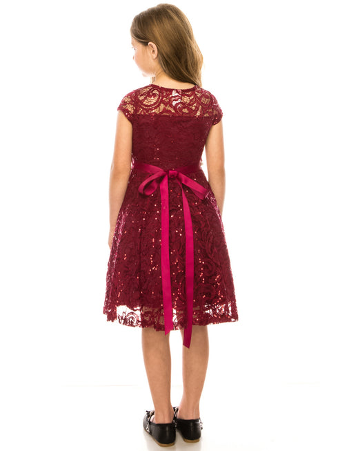 Girls Multi Color Sequin Lace Pearl Belt Skater Flower Girl Christmas Dress 2-14 - SophiasStyle.com