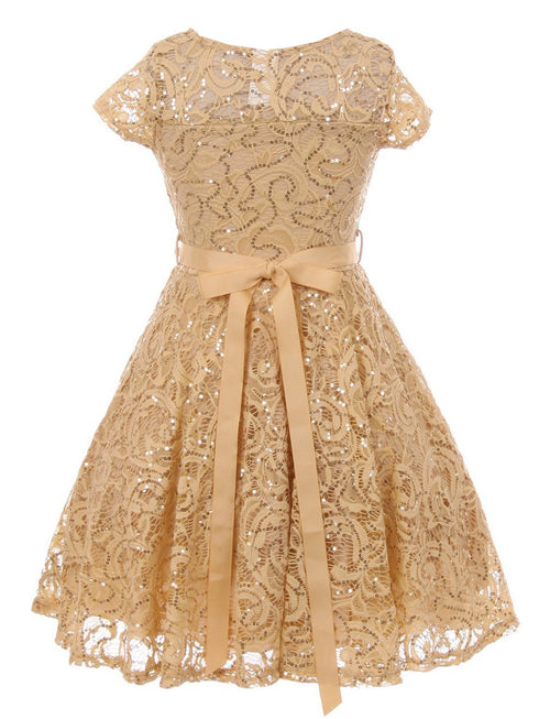 Girls Multi Color Sequin Lace Pearl Belt Skater Flower Girl Christmas Dress 2-14 - SophiasStyle.com