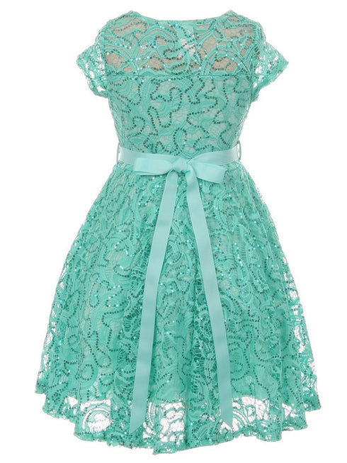 Girls Multi Color Sequin Lace Pearl Belt Skater Flower Girl Christmas Dress 2-14 - SophiasStyle.com