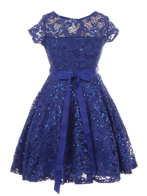 Girls Multi Color Sequin Lace Pearl Belt Skater Flower Girl Christmas Dress 2-14 - SophiasStyle.com
