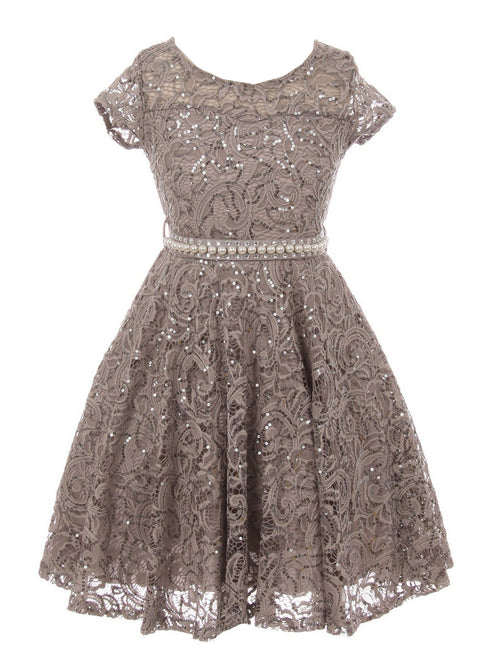 Girls Multi Color Sequin Lace Pearl Belt Skater Flower Girl Christmas Dress 2-14 - SophiasStyle.com