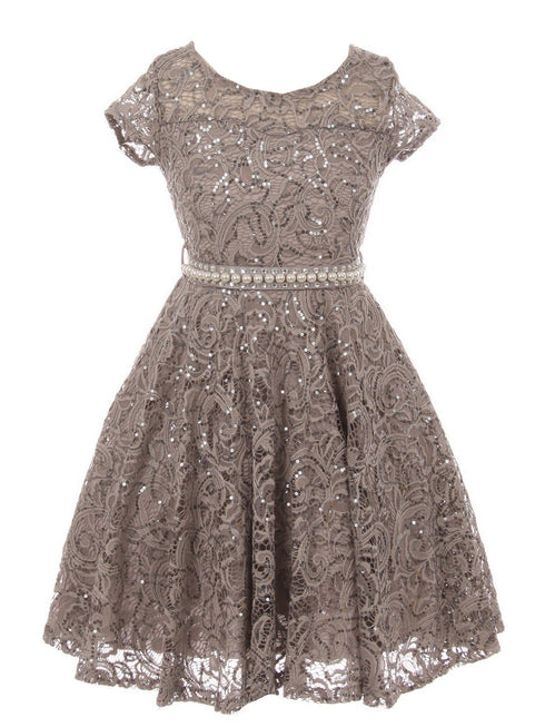 Girls Multi Color Sequin Lace Pearl Belt Skater Flower Girl Christmas Dress 2-14 - SophiasStyle.com