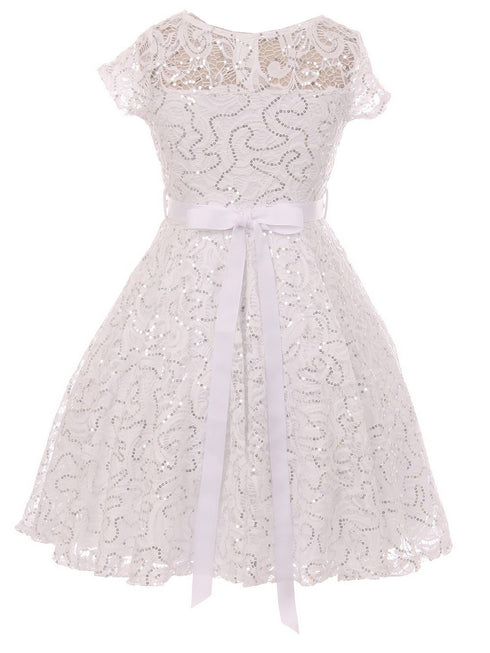 Girls Multi Color Sequin Lace Pearl Belt Skater Flower Girl Christmas Dress 2-14 - SophiasStyle.com