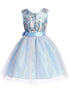 Girls Blue Floral Trim Overlaid Tulle Junior Bridesmaid Dress 2-14 back - SophiasStyle.com