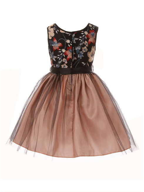Girls Multi Color Floral Trim Overlaid Tulle Junior Bridesmaid Dress 2-14 - SophiasStyle.com