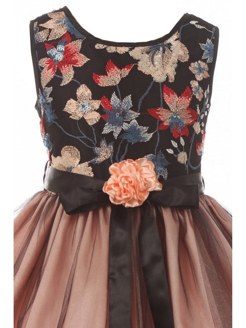 Girls Multi Color Floral Trim Overlaid Tulle Junior Bridesmaid Dress 2-14 - SophiasStyle.com