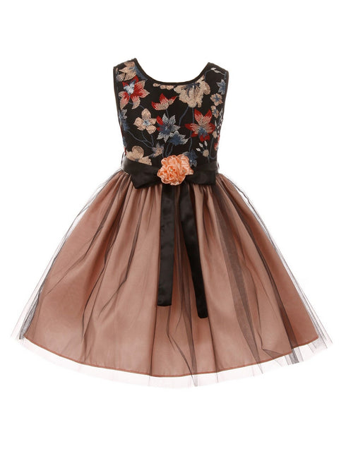 Girls Multi Color Floral Trim Overlaid Tulle Junior Bridesmaid Dress 2-14 - SophiasStyle.com