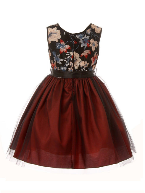 Girls Multi Color Floral Trim Overlaid Tulle Junior Bridesmaid Dress 2-14 - SophiasStyle.com