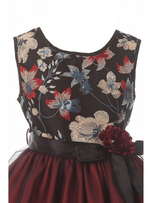 Girls Multi Color Floral Trim Overlaid Tulle Junior Bridesmaid Dress 2-14 - SophiasStyle.com